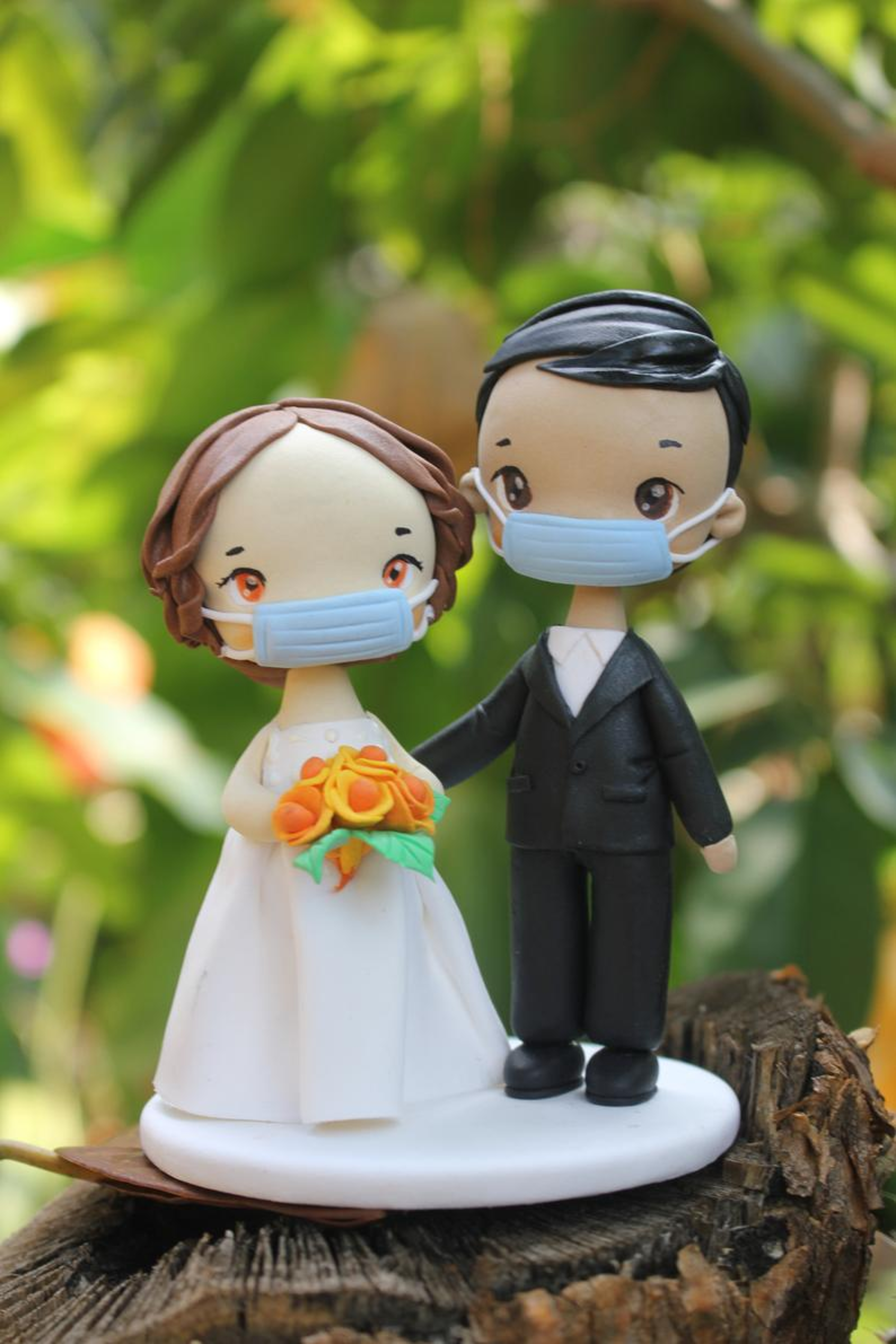 Picture of Quarantine wedding cake topper, custom wedding clay figurine