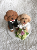 Picture of Poodle wedding cake topper, Pet wedding clay figurine realistic style