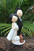 Picture of Wedding cake topper with pet, Sexy split wedding dress clay figurine