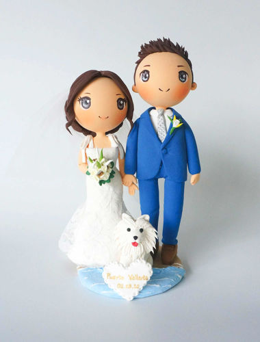 Picture of Custom beach wedding cake topper, Bride and Groom Cake Topper with a dog