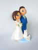 Picture of Custom beach wedding cake topper, Bride and Groom Cake Topper with a dog