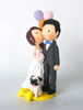 Picture of Bride and Groom cake topper with dog, Kissing wedding cake topper