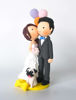 Picture of Bride and Groom cake topper with dog, Kissing wedding cake topper