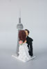 Picture of CN Tower wedding cake topper, Custom Kissing bride & groom with CN tower clay figurine