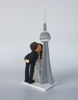 Picture of CN Tower wedding cake topper, Custom Kissing bride & groom with CN tower clay figurine