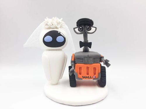 Picture of Wall E & Eve Wedding Cake Topper, Movie Inspired Clay Doll