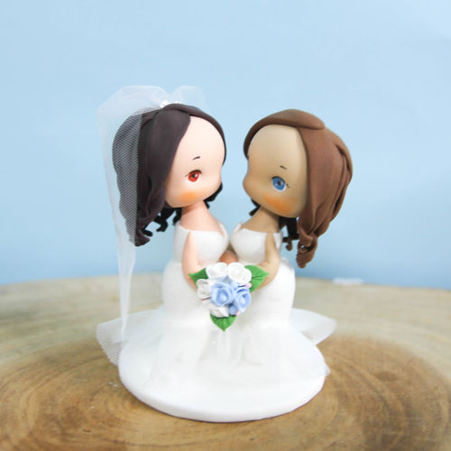 Picture of Bride and Bride Wedding Cake Topper, Same Sex Clay Figurine