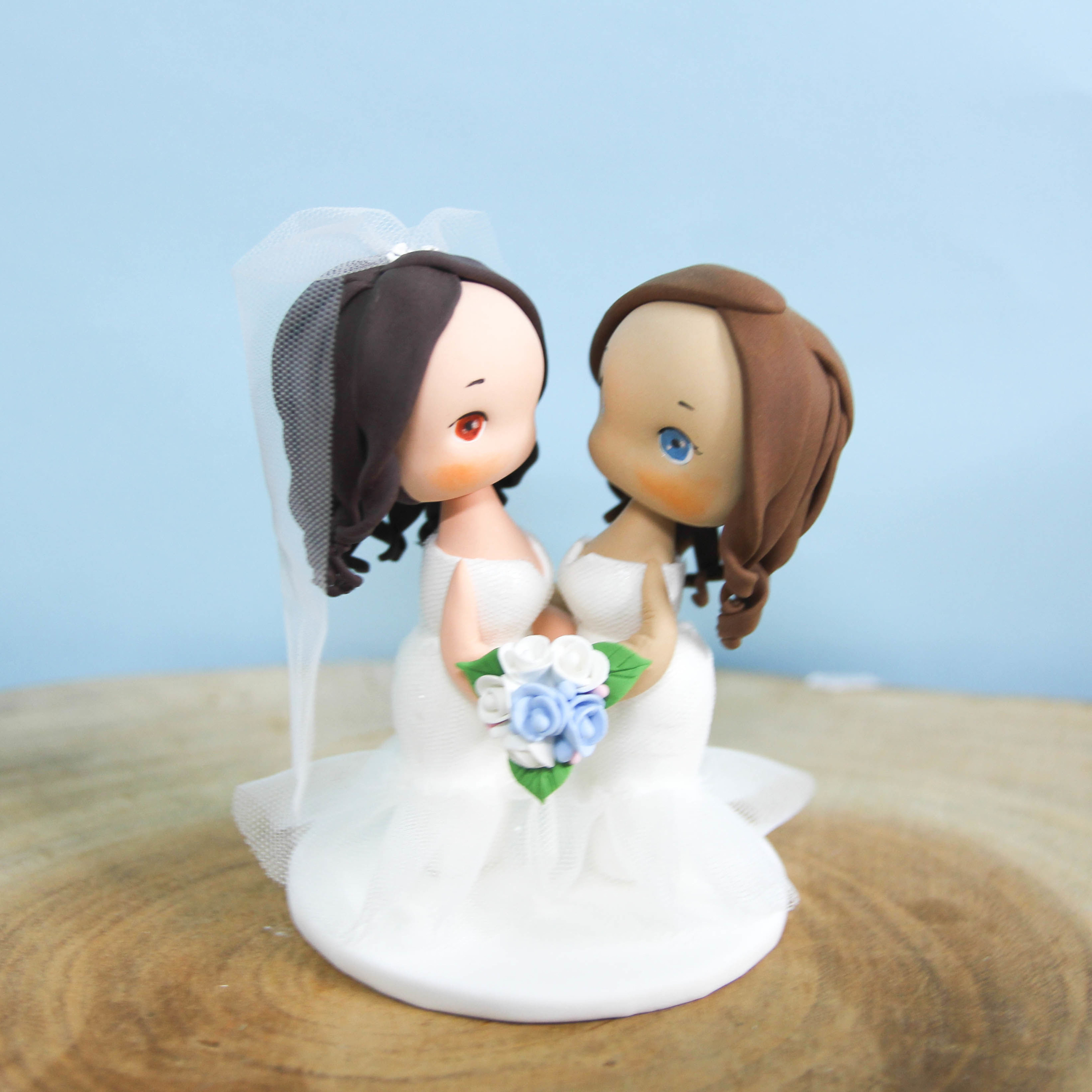 Picture of Bride and Bride Wedding Cake Topper, Same Sex Clay Figurine