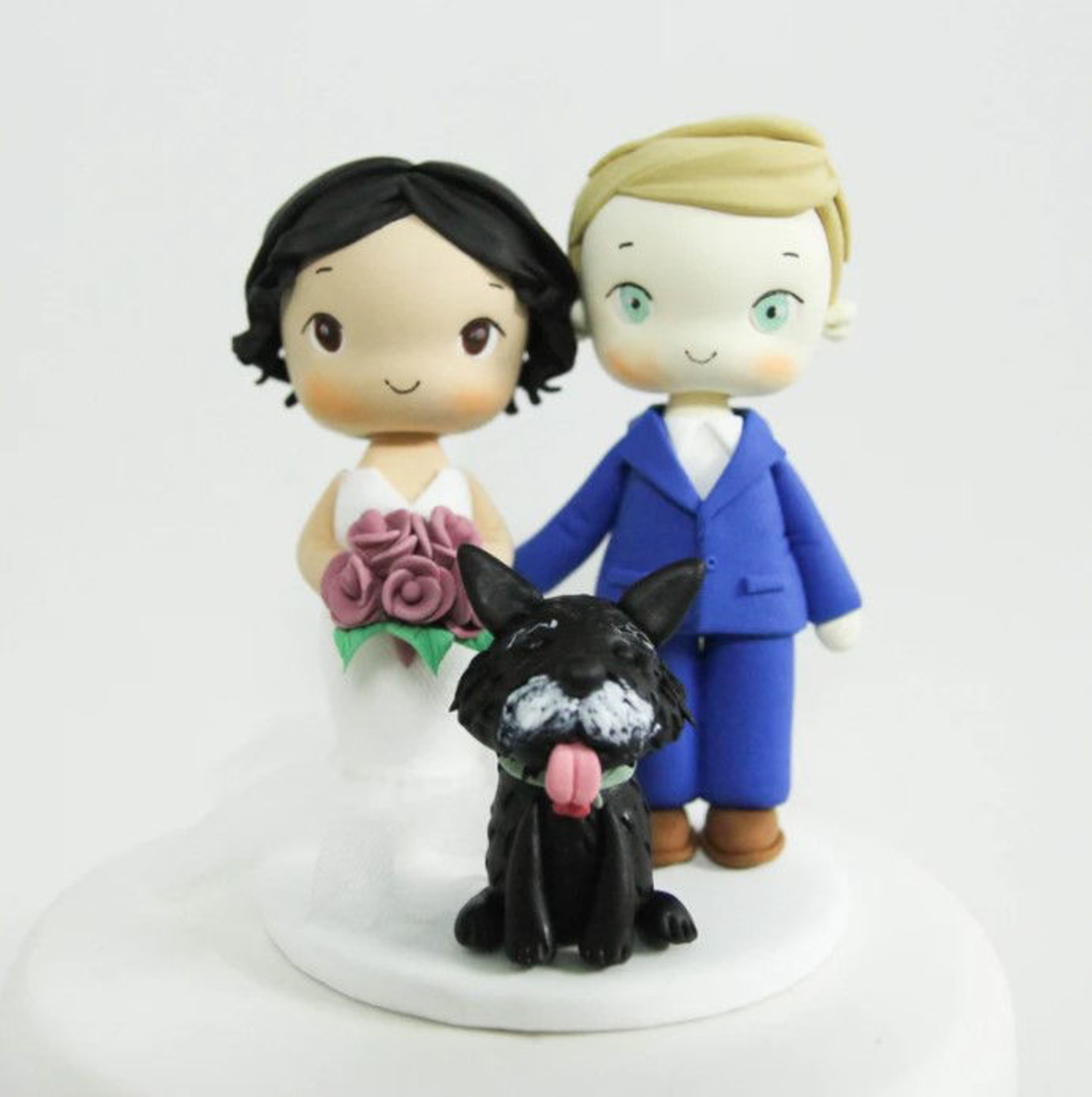 Picture of Bride & groom with a dog, lavender wedding cake topper