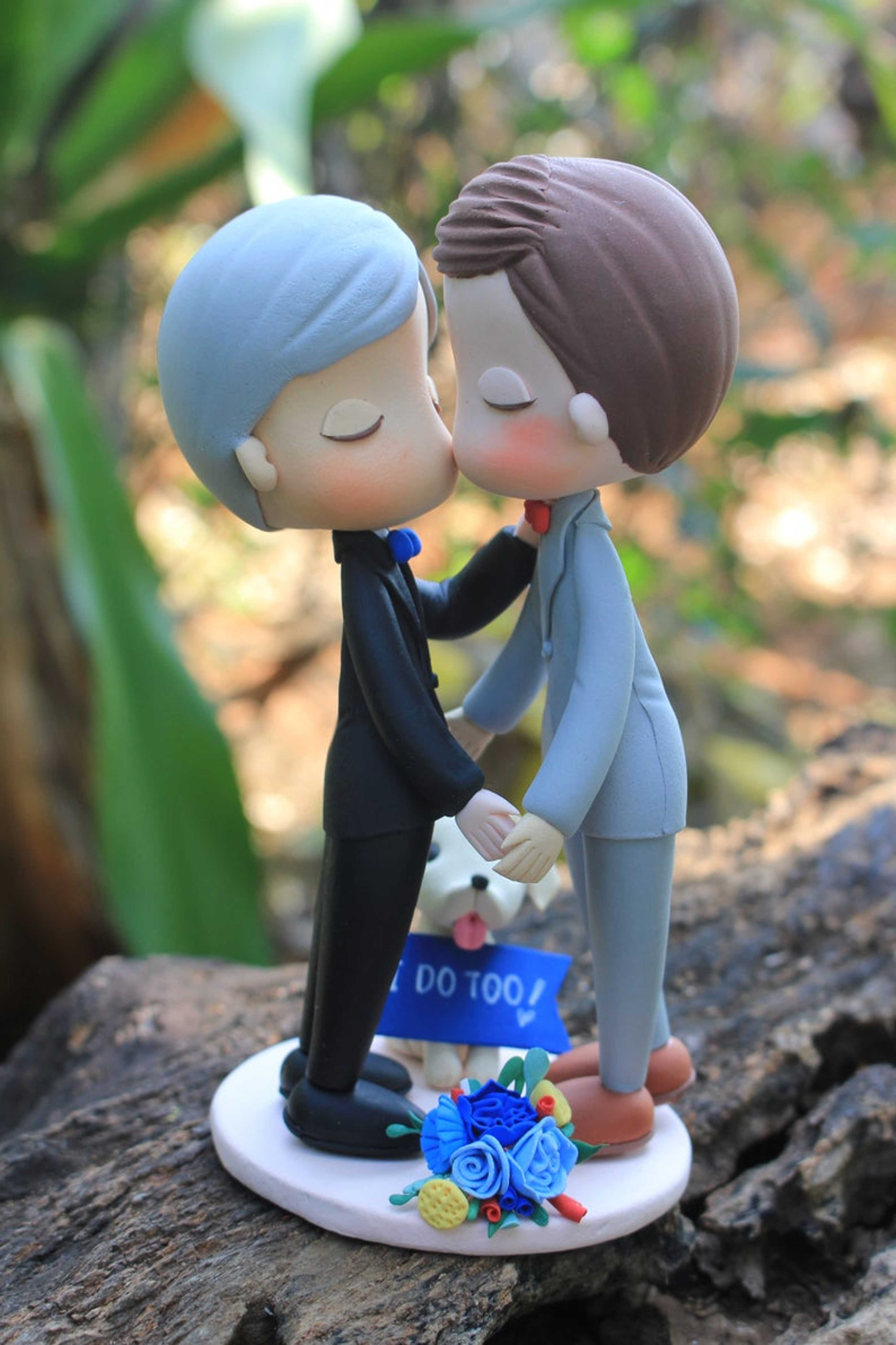 Picture of Groom groom wedding cake topper with dog - clearance