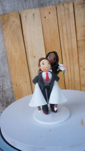 Picture of Piggy back Wedding Cake Topper, funny wedding topper - CLEARANCE