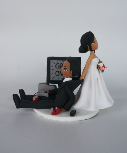 Picture of Game over wedding cake topper, Video Game INSPIRED Gaming Addict Rehearsal Groom - CLEARANCE