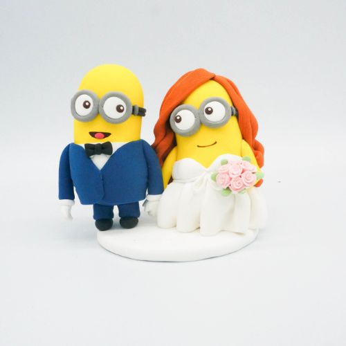 Picture of Red hair bride Minions Wedding Cake Topper