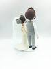 Picture of Mauve wedding cake topper, full beard groom and mermaid bride clay figurine.