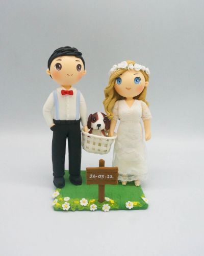 Picture of Picnic wedding cake topper with dog, Camping wedding cake topper