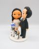 Picture of Bride and groom cake topper with cat and dog, Blue wedding cake topper theme