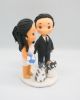 Picture of Bride and groom cake topper with cat and dog, Blue wedding cake topper theme