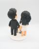 Picture of Bride and groom cake topper with cat and dog, Blue wedding cake topper theme