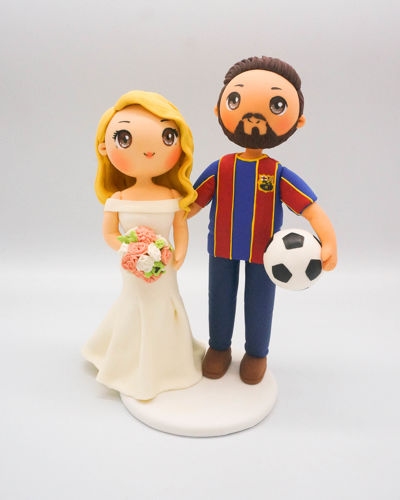 Picture of Soccer wedding cake topper, Qatar football fan wedding clay figurine