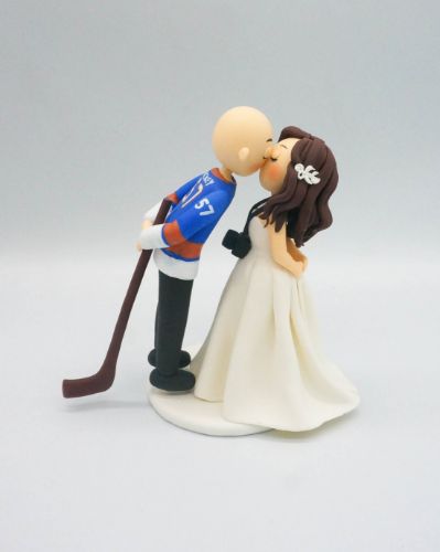 Picture of Hockey Player Groom & Photographer Bride Wedding Cake Topper, Custom Hobby Wedding Cake Topper