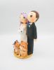 Picture of Custom bride & groom wedding cake topper with dog, Purple hair bride clay figurine