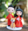 Picture of Chinese Wedding Cake Topper with Dog, Bride & Groom with Dog clay figurine