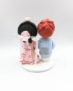 Picture of Korean Traditional Wedding Cake Topper, Blue & Pink Hanbok wedding cake topper