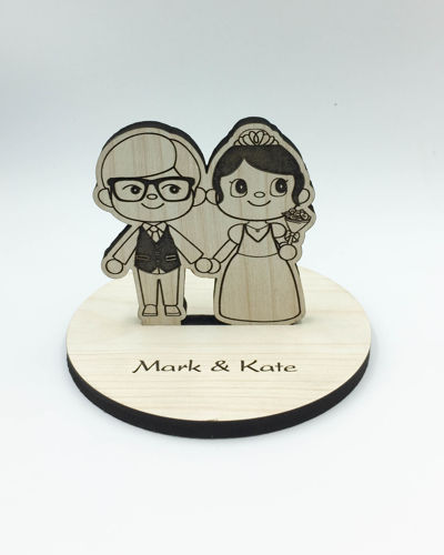 Picture of Personalized Wood Engraved Wedding Cake Topper, Animal Crossing Bride & Groom Figure