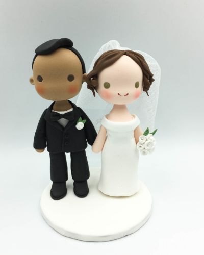 Picture of Classic Wedding Cake Topper, Brown Groom and White Bride topper