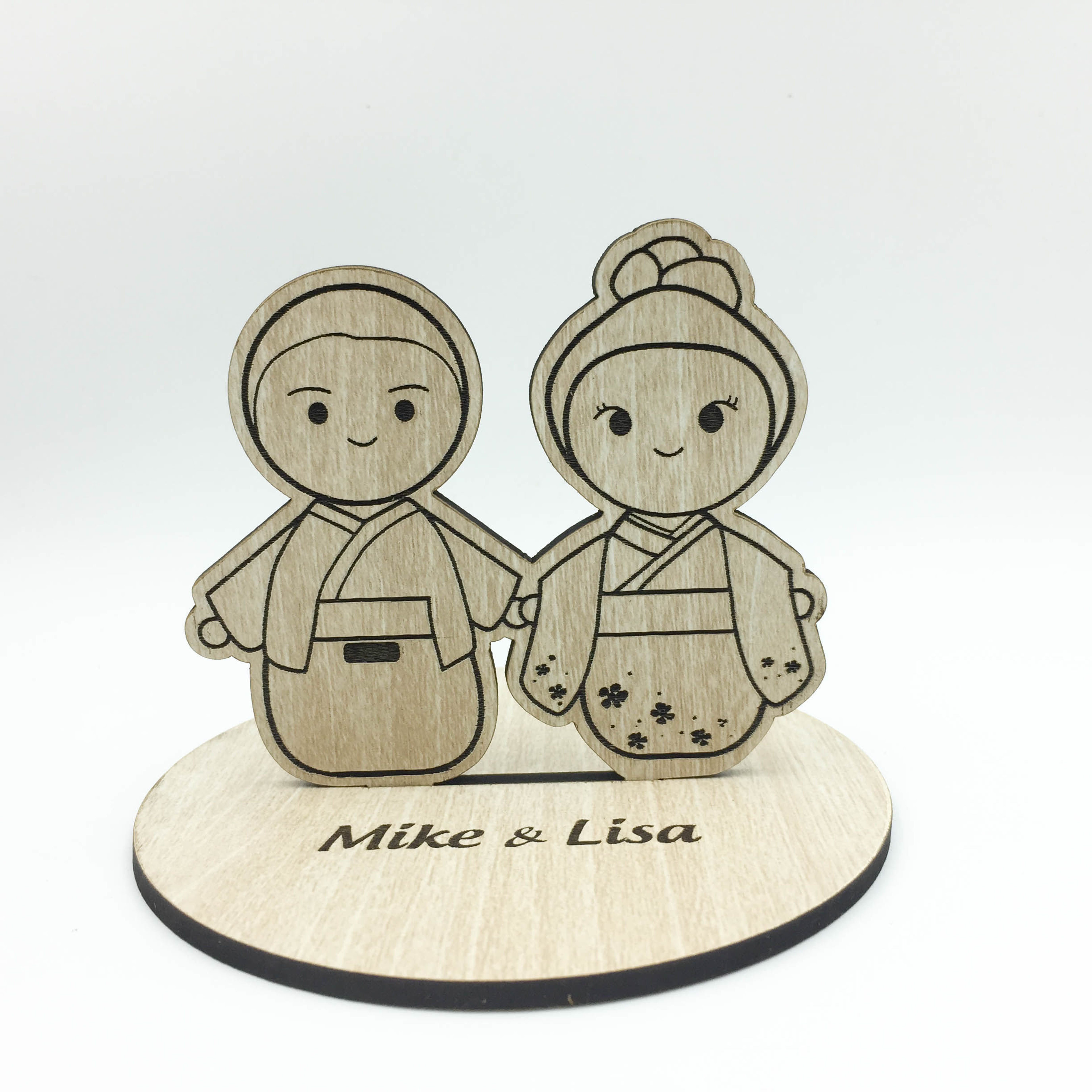Picture of Wood Japanese Wedding Cake Topper, Custom Wood Standee cake topper