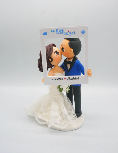 Picture of Coffee Meets Bagel Wedding Cake Topper, Dating App Wedding Cake Topper