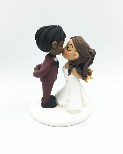 Picture of Interracial wedding cake topper, Braided Groom and Half Updo bride Wedding Cake Topper