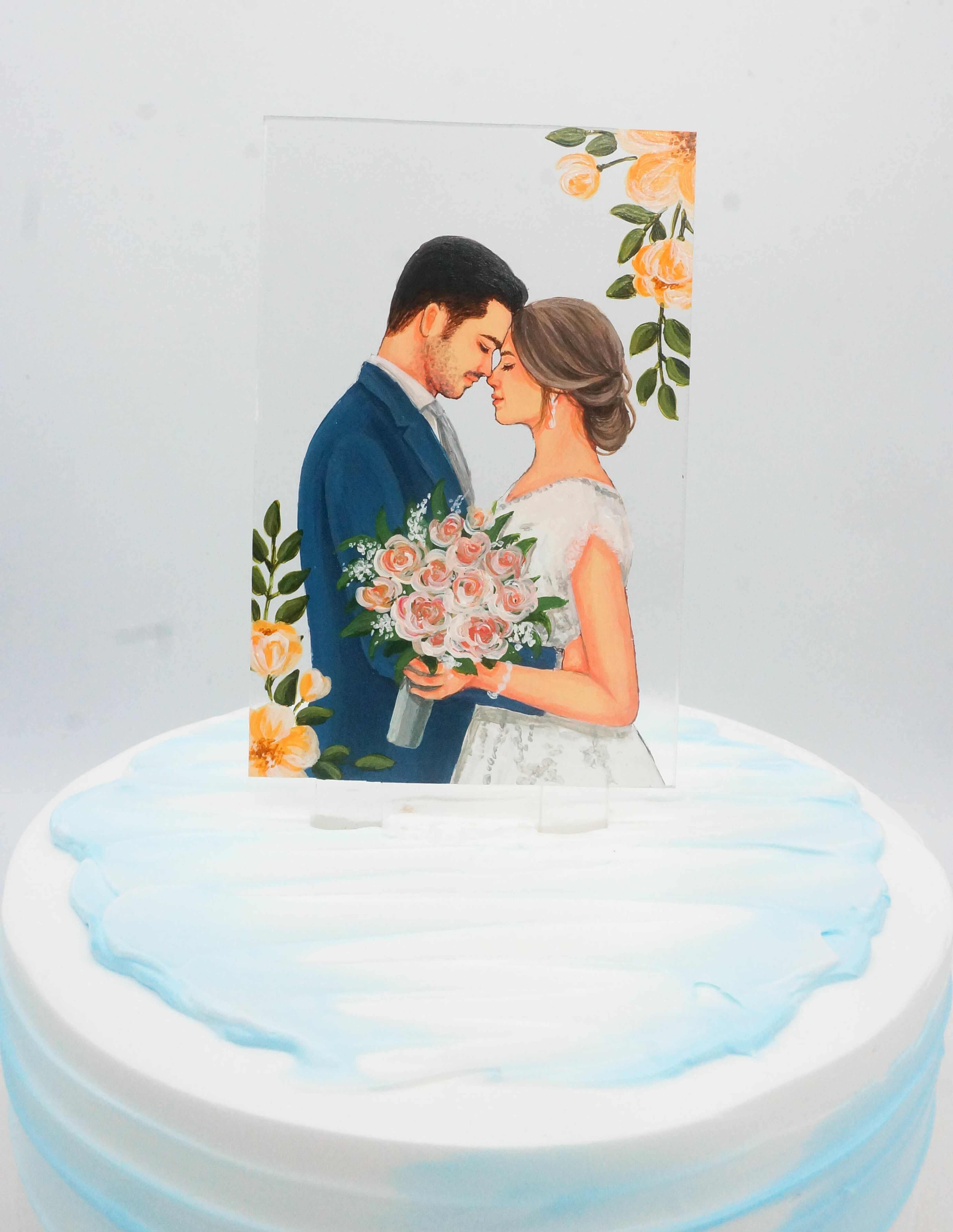 Picture of Custom Portrait Wedding Cake Topper, Bride & Groom Painting Wedding Cake Topper