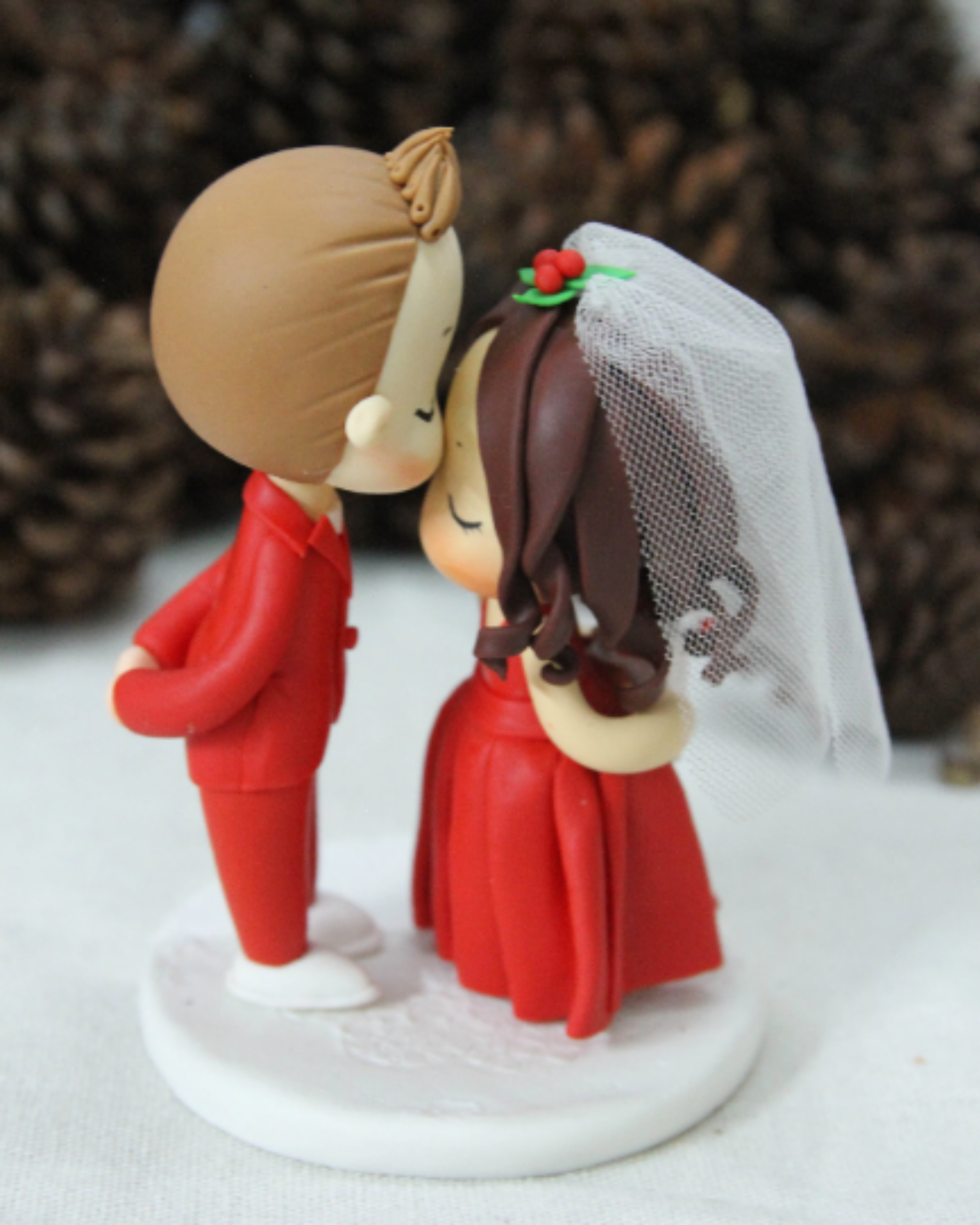 Picture of Forehead Kissing Wedding Cake Topper, Red Christmas Weddings Theme Cake Topper