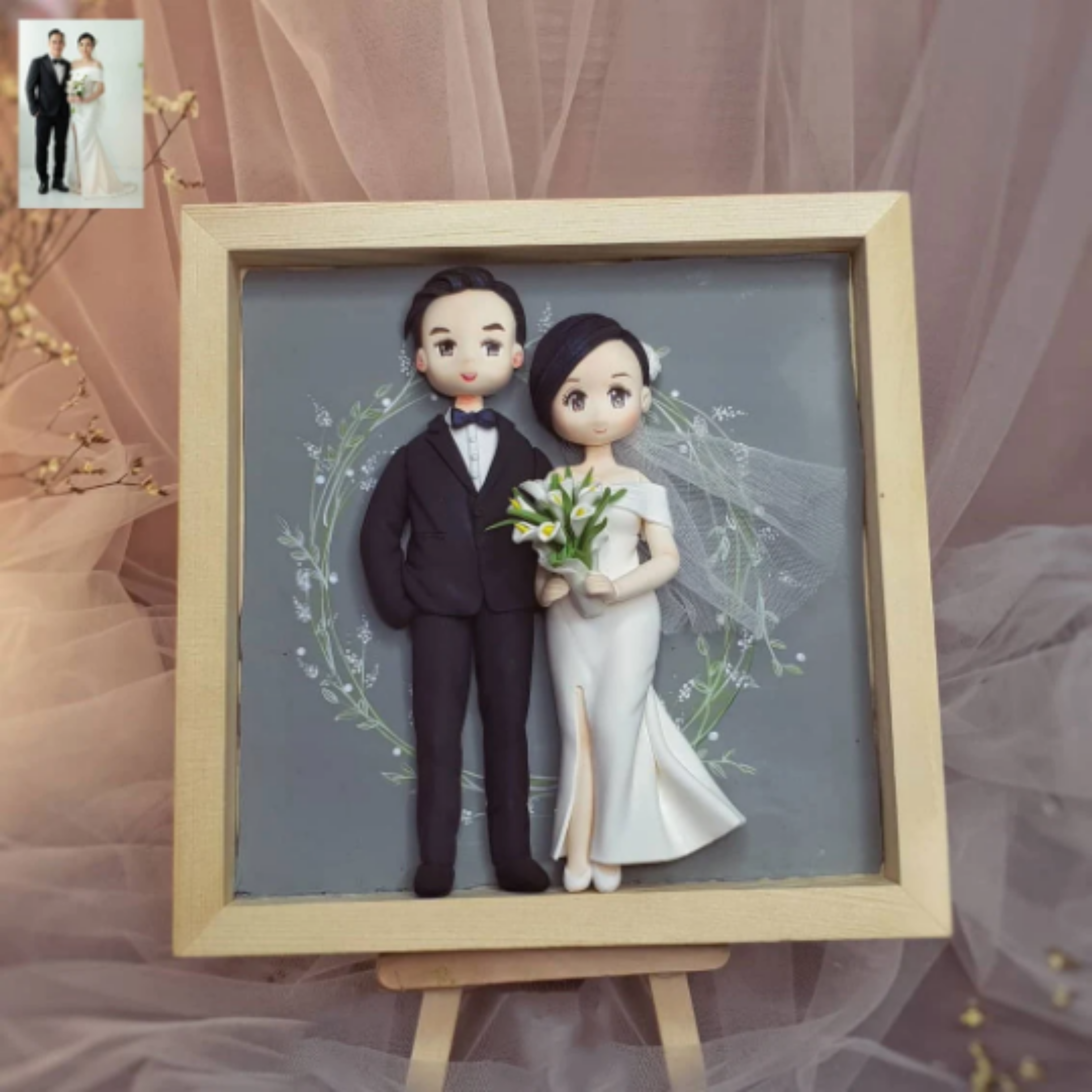 Picture of Custom 3D Wedding Portrait, 3D Portrait from Photo, Anniversary Gift, Valentine Gift