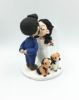 Picture of Bride & Groom With Dog Wedding cake topper, Full beard groom and dog mama bride topper