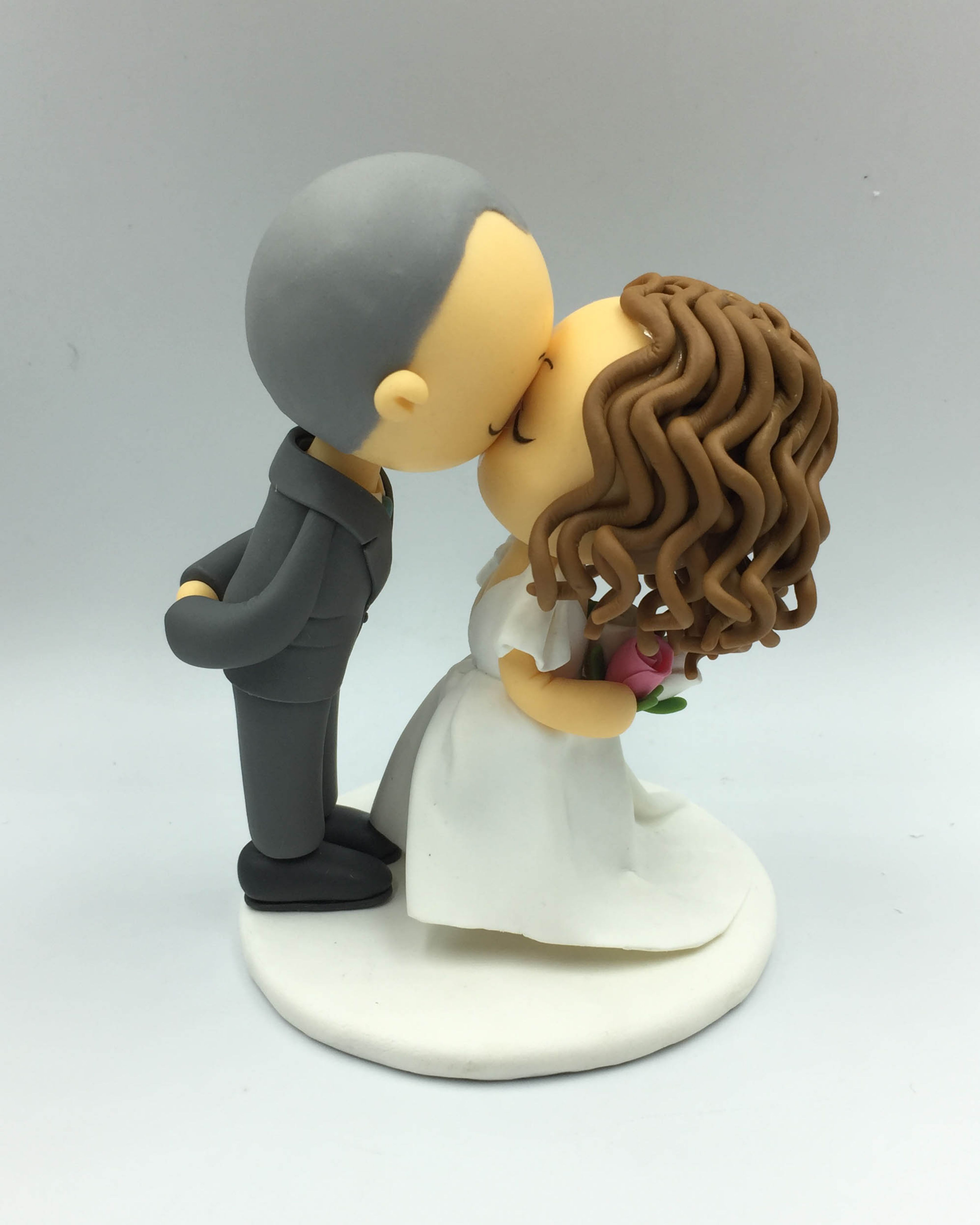 Picture of Curly Hair Bride and Bald Groom Wedding Cake Topper, Elopement cake topper