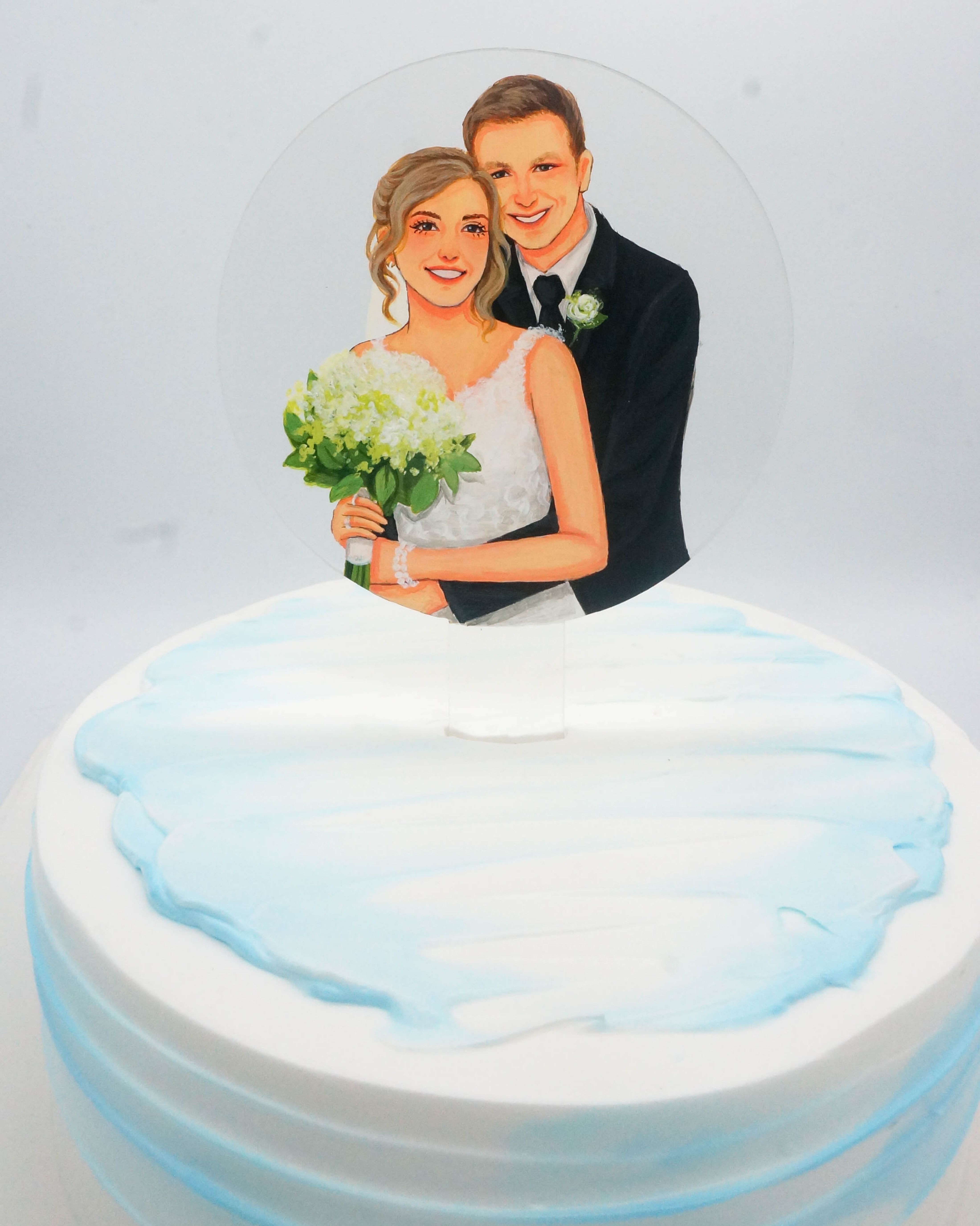 Picture of Custom Bride & Groom Portrait Wedding Cake Topper, Acrylic Glass Painting Wedding Couple