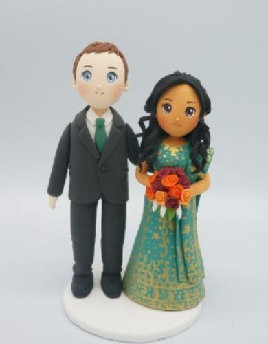 Picture of Mixed Race bride & groom cake topper, Indian bride & British groom wedding cake topper