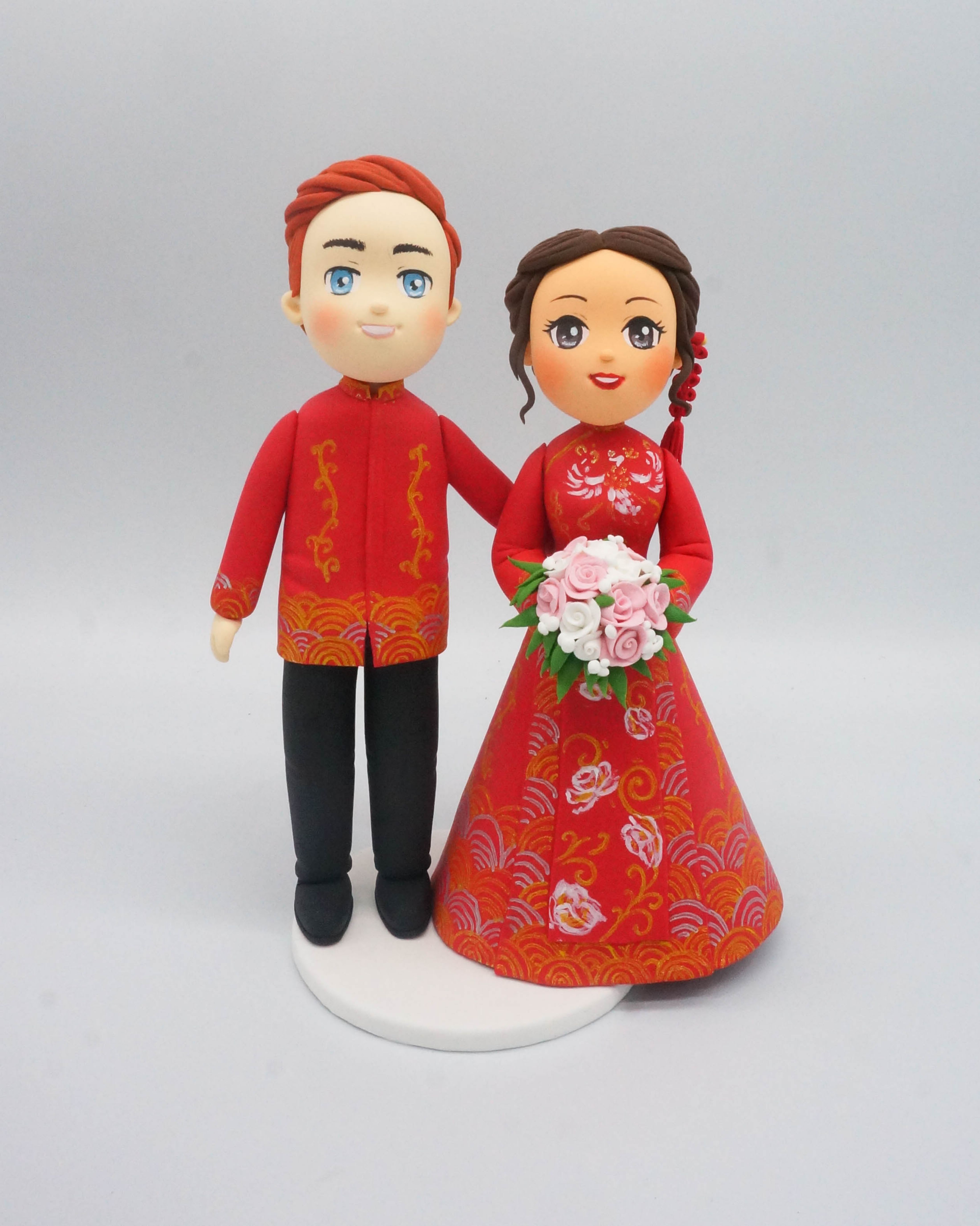 Picture of Chinese Wedding Cake Topper, Bride and Groom in Red dress cake topper