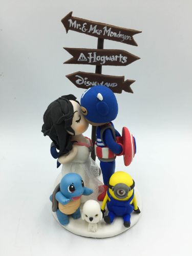 Picture of Captain America Groom and Nurse Bride wedding cake topper Marvel Harry Potter Pokémon Minion Disney Inspire Wedding Cake Topper