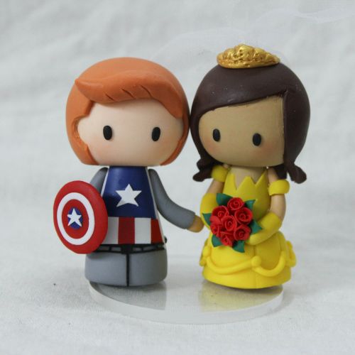 Picture of Captain America and Belle Princess Wedding Cake Topper