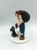 Picture of Burgundy Wedding Cake Topper, Bride & Groom with dog topper