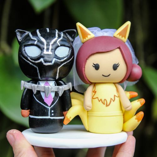 Picture of Black Panther & Nine-Tailed Pokemon Wedding Cake Topper, Custom Unique Wedding Cake Topper