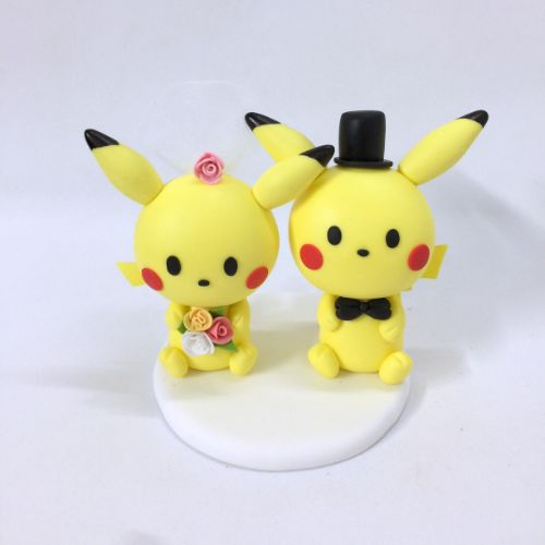 Picture of Pikachu Bride & Groom Wedding Cake Topper, Pokemon Inspired Cake Topper