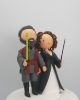 Picture of Harry Potter fandom & Star Wars fandom Wedding Cake Topper, Curly hair bride
