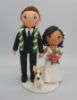 Picture of Tall Groom & Short Bride Wedding Cake Topper with Dog, Aloha Wedding cake topper