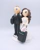 Picture of Welder groom & Flight Attendant Bride Wedding cake topper, Mohawk groom and wavy bride topper