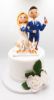 Picture of Electric Technician Groom & Blonde hair bride Wedding Cake Topper with Dogs, Muscular Groom Figurine