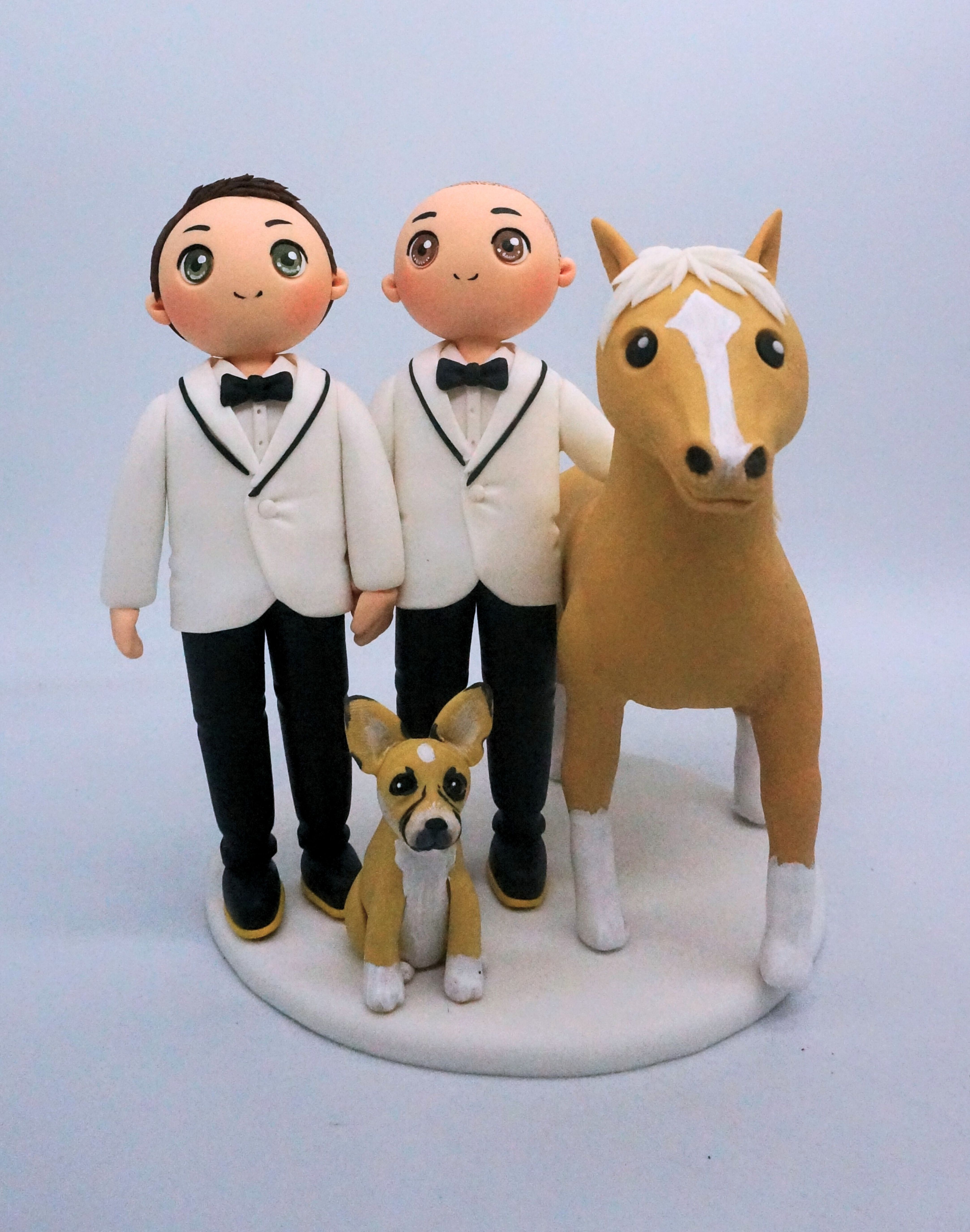 Picture of Gay Wedding Cake Topper with Horse & Dogs, LGBTQ Wedding Cake Topper, Animal Lovers Gifts